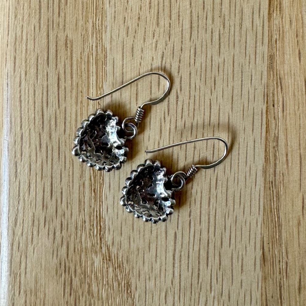 Sterling silver solid 925 heart dots dangle earrings hook jewelry gift - Picture 2 of 3